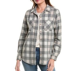 beachlunchlounge womens Button Front Shirt Jacket, gray white plaid XL